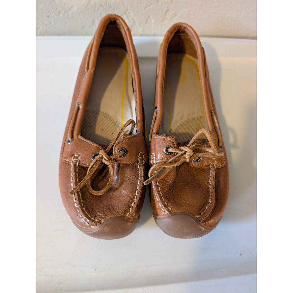 KEEN Womens Sz 10 Brown Leather Boat Shoes Moc Toe Lace Up Comfort 1004635